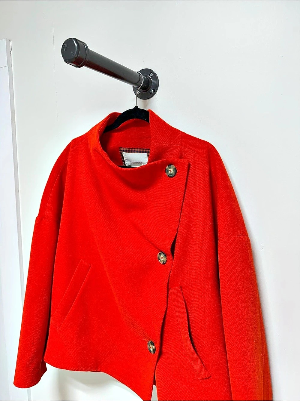 By Anthropologie Red Funnel Neck Button Coat Jacket XL